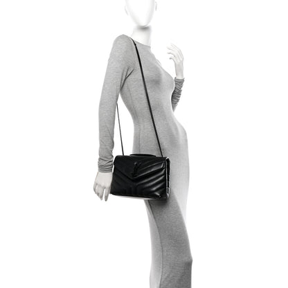 Saint Laurent Calfskin Y Quilted Monogram Monochrome Small Loulou Chain Satchel Black 3 of 10