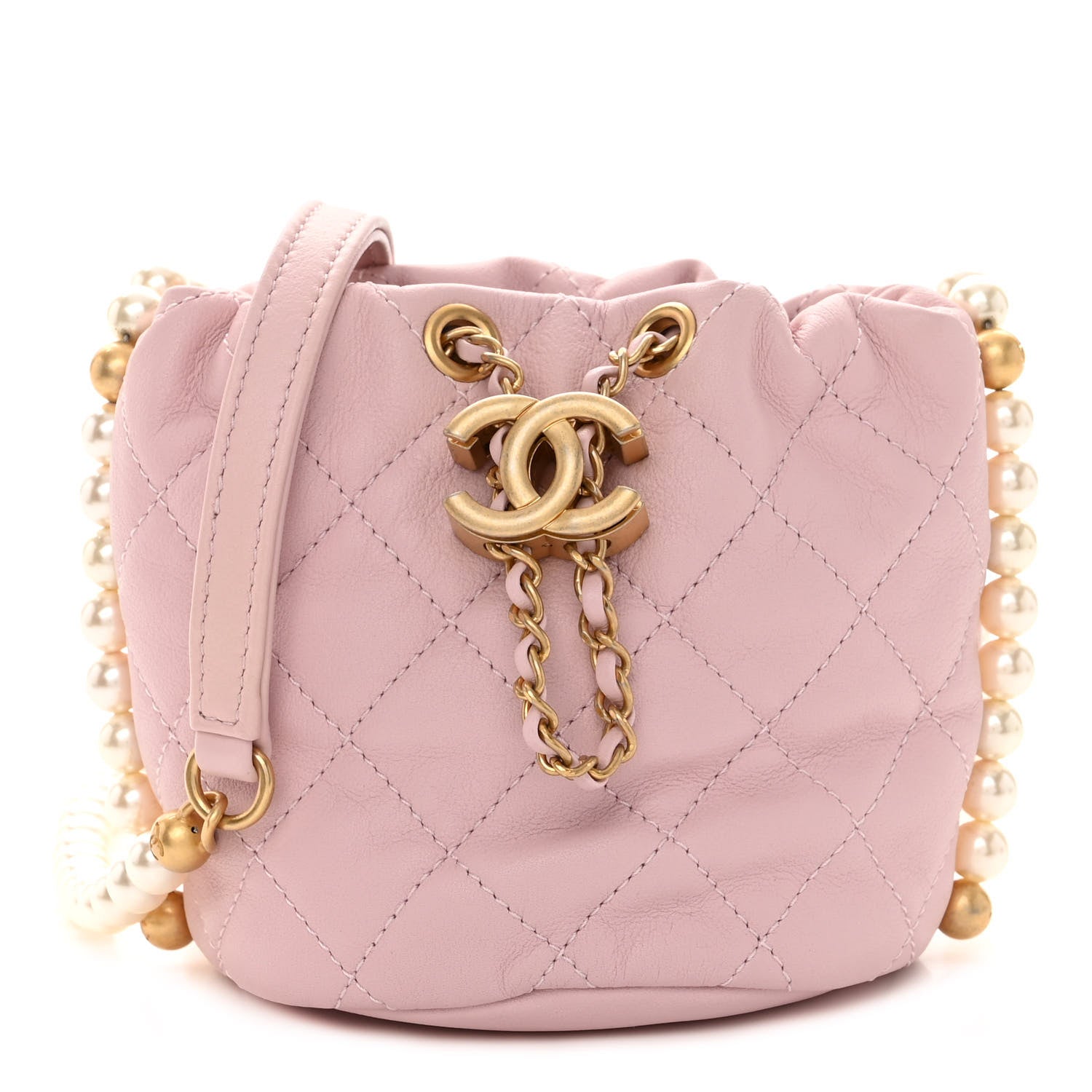 Chanel Calfskin Quilted Pearl Mini About Pearls Drawstring Bucket Light Pink 1 of 10