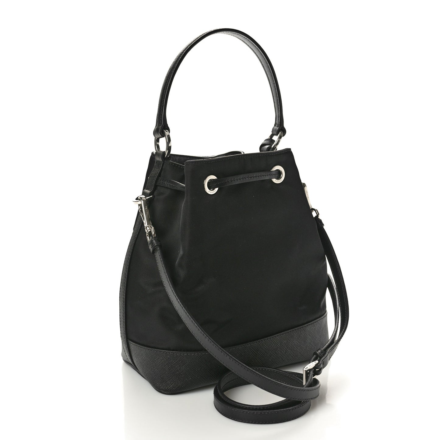 Tessuto Nylon Saffiano Secchiello Bucket Bag Black