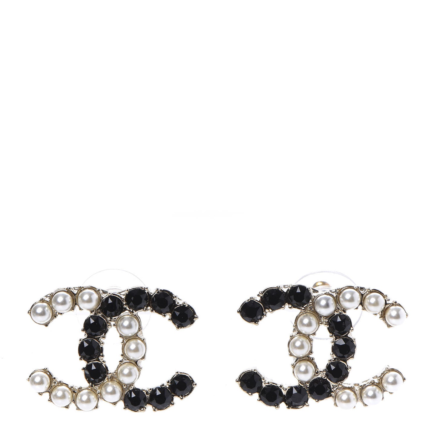 Resin Pearl CC Dazzling Domino Earrings Gold Black