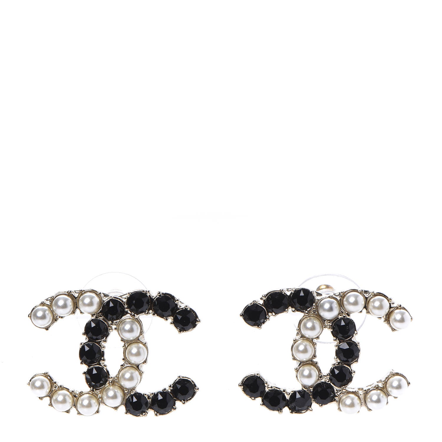 Chanel Resin Pearl CC Dazzling Domino Earrings Gold Black 1 of 5