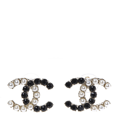 Chanel Resin Pearl CC Dazzling Domino Earrings Gold Black 1 of 5