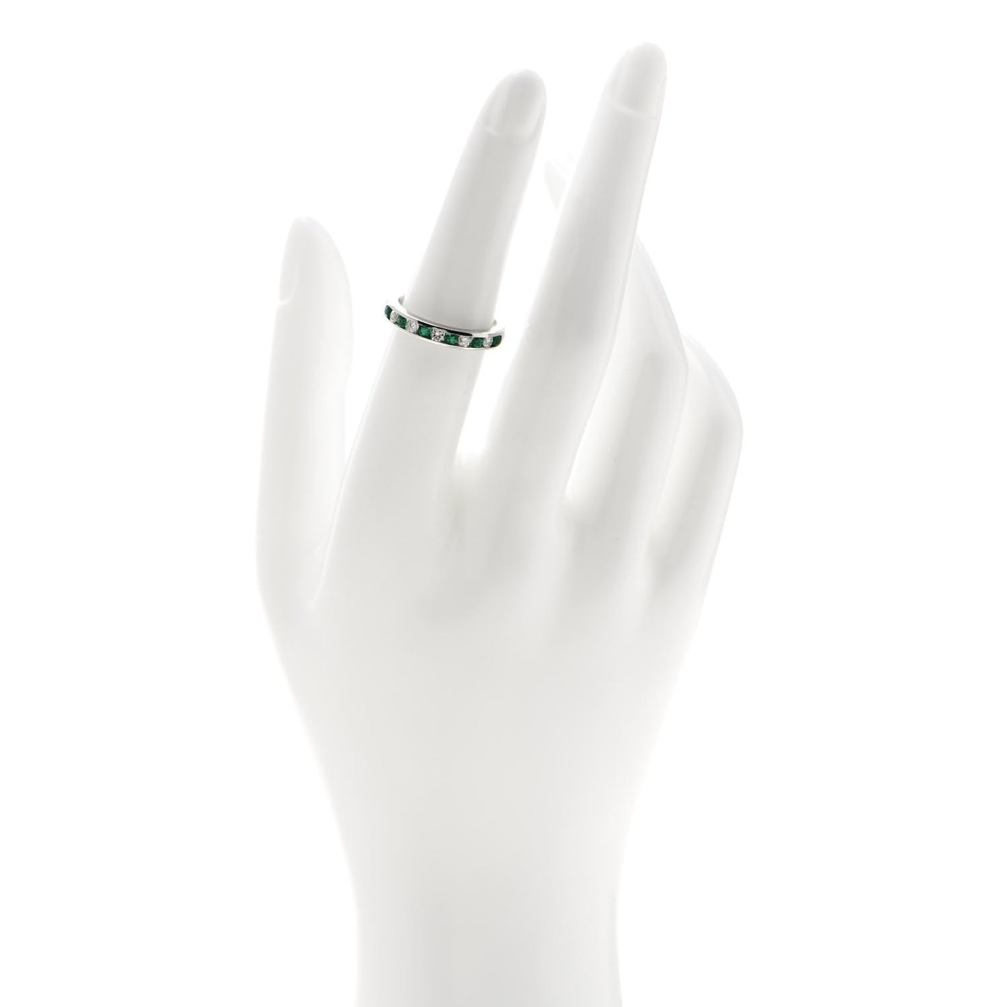 Platinum Diamond Emerald Channel-Set Band Ring 52 6