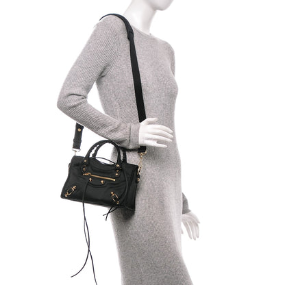 Balenciaga Satin Classic Gold Hardware Mini City Black 2 of 7