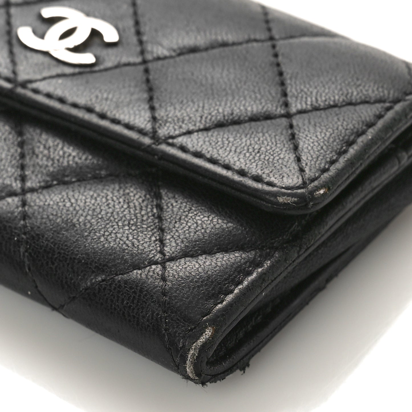 Lambskin Quilted Flap Card Holder Wallet Black