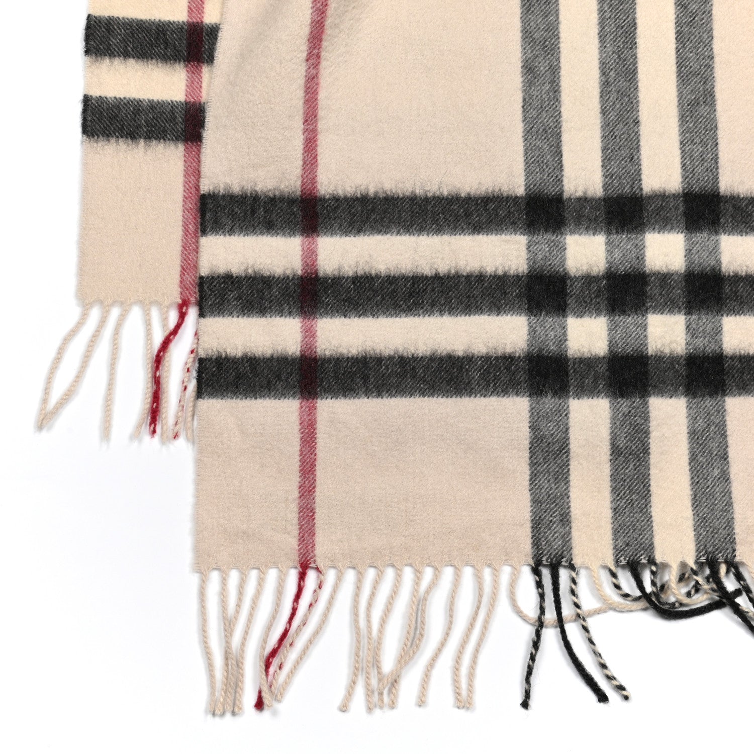 Burberry Cashmere Giant Check Fringe Scarf Ivory 3 of 4