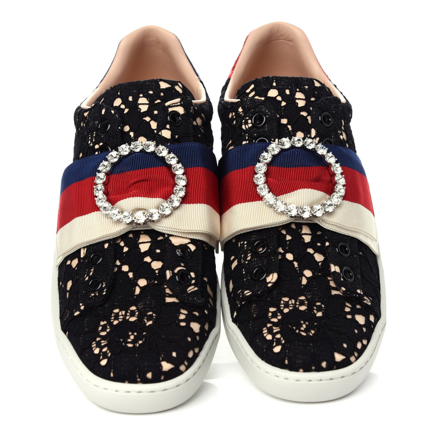 Lace Crystal Sylvie Web Flower Leaf Womens Ace Sneakers 36 Black Tan Beige
