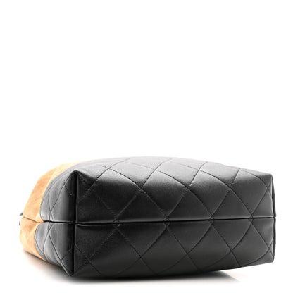 Chanel Suede Calfskin Shiny Lambskin Quilted Coco Base Shopping Bag Beige Black 4 of 14