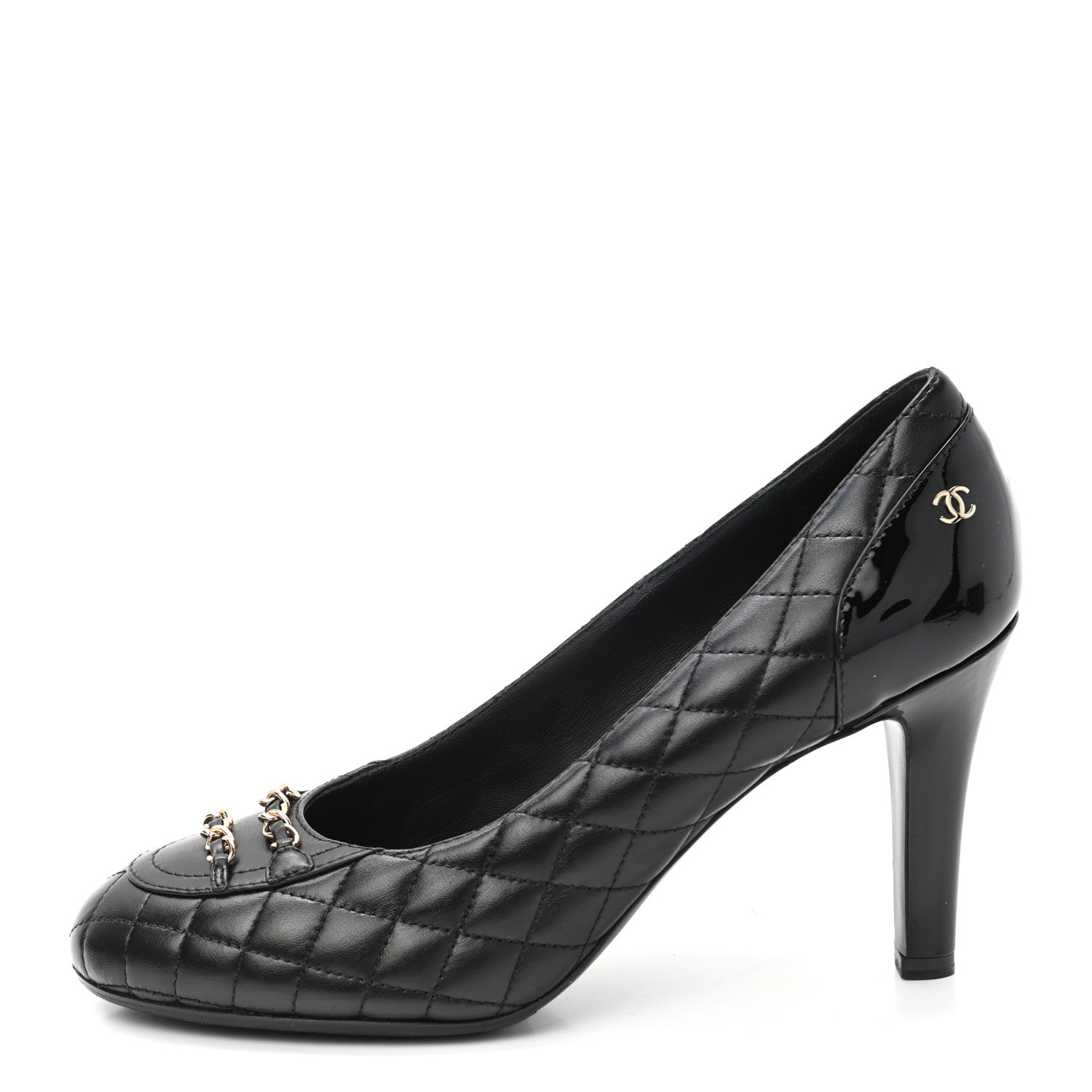 Chanel Lambskin Patent CC Chain Pumps 39 Black 1 of 8