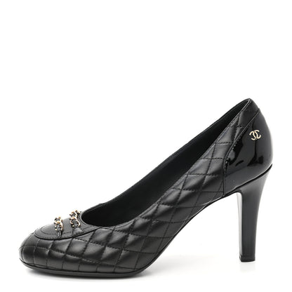 Chanel Lambskin Patent CC Chain Pumps 39 Black 1 of 8