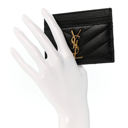 Saint Laurent Grain De Poudre Matelasse Chevron Monogram Credit Card Case Black 2 of 10
