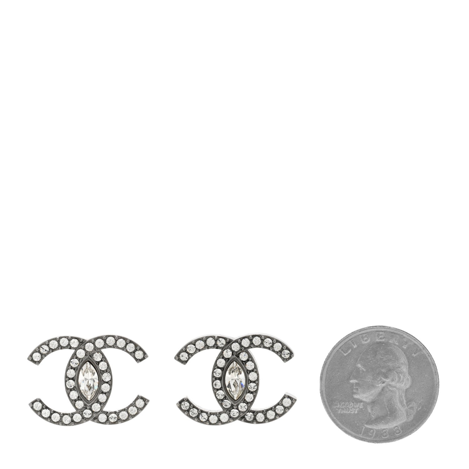 Chanel Ruthenium Crystal CC Earrings Silver 2 of 4