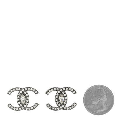 Chanel Ruthenium Crystal CC Earrings Silver 2 of 4
