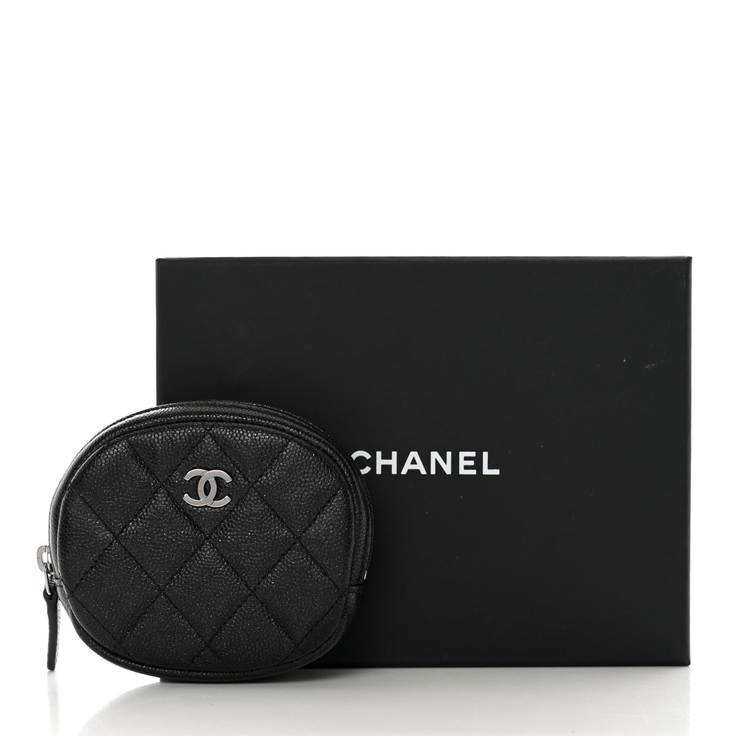 Iridescent Caviar Quilted Zip Around Classic Coin Purse Black