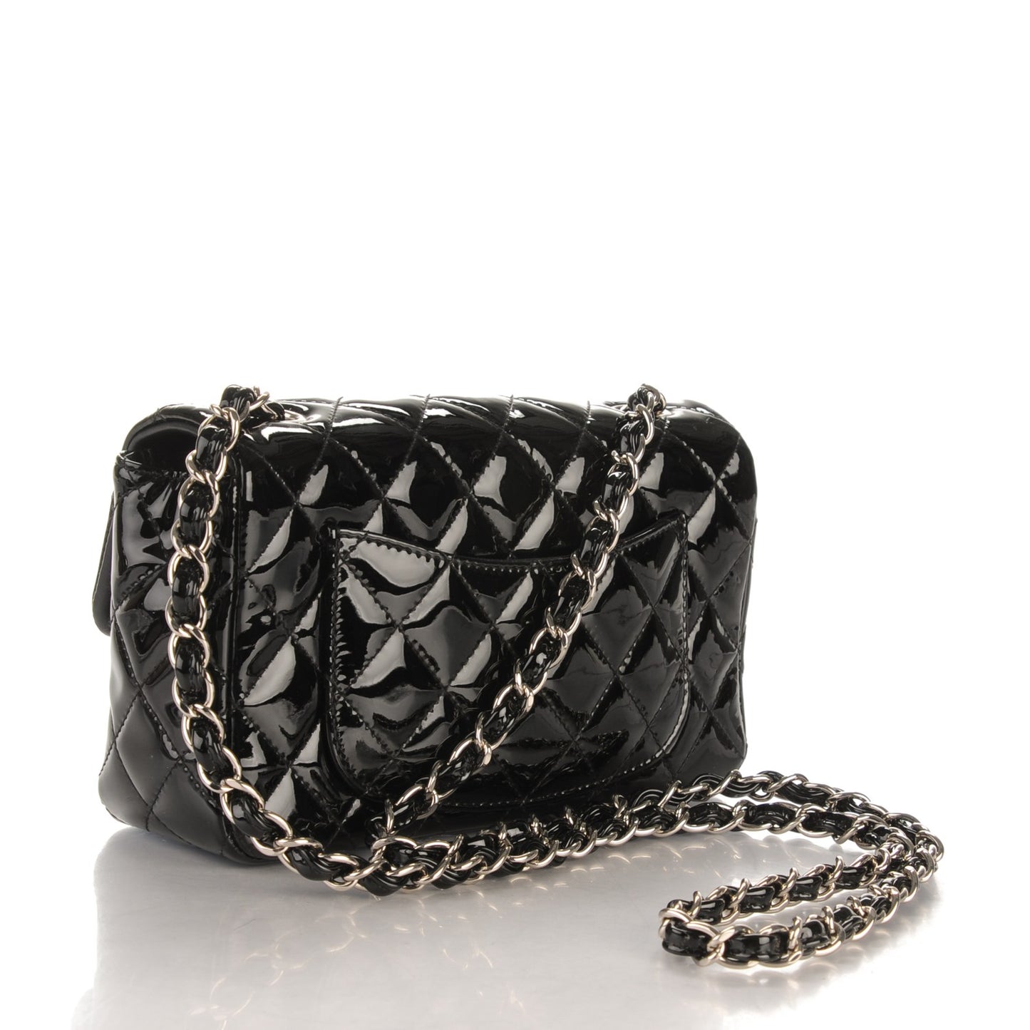 Patent Calfskin Quilted Mini Rectangular Flap Black