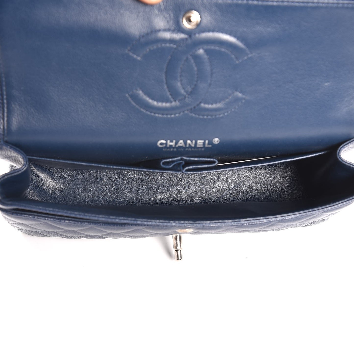 Caviar Quilted Medium Double Flap Navy