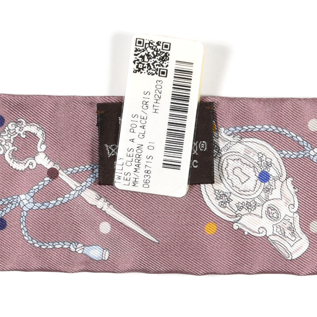 Hermes Silk Les Cles A Pois Twilly Marron Glace Gris 4 of 4