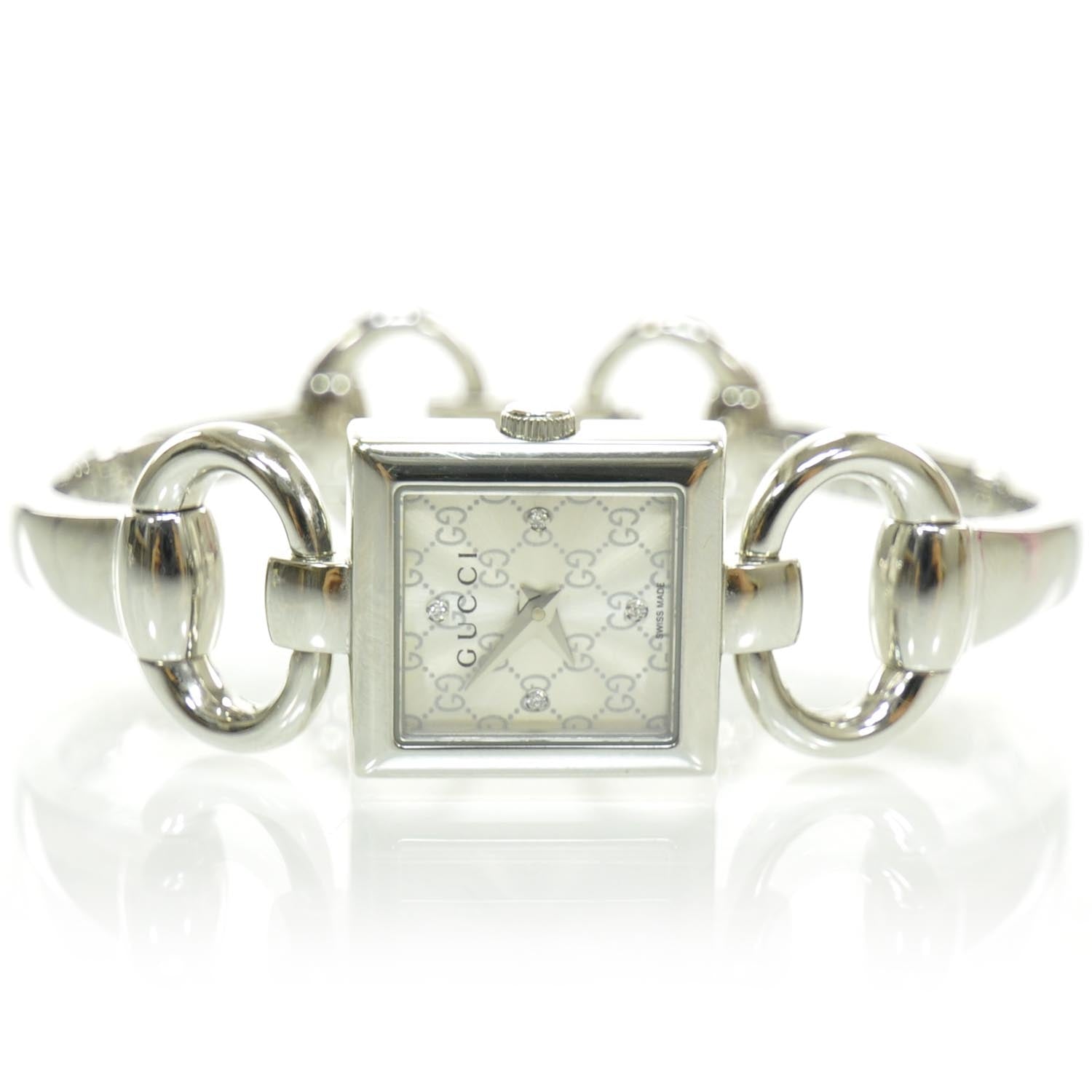 Gucci Stainless Steel Diamond Mother of Pearl 19mm Tornabuoni Quartz Watch 1 of 6