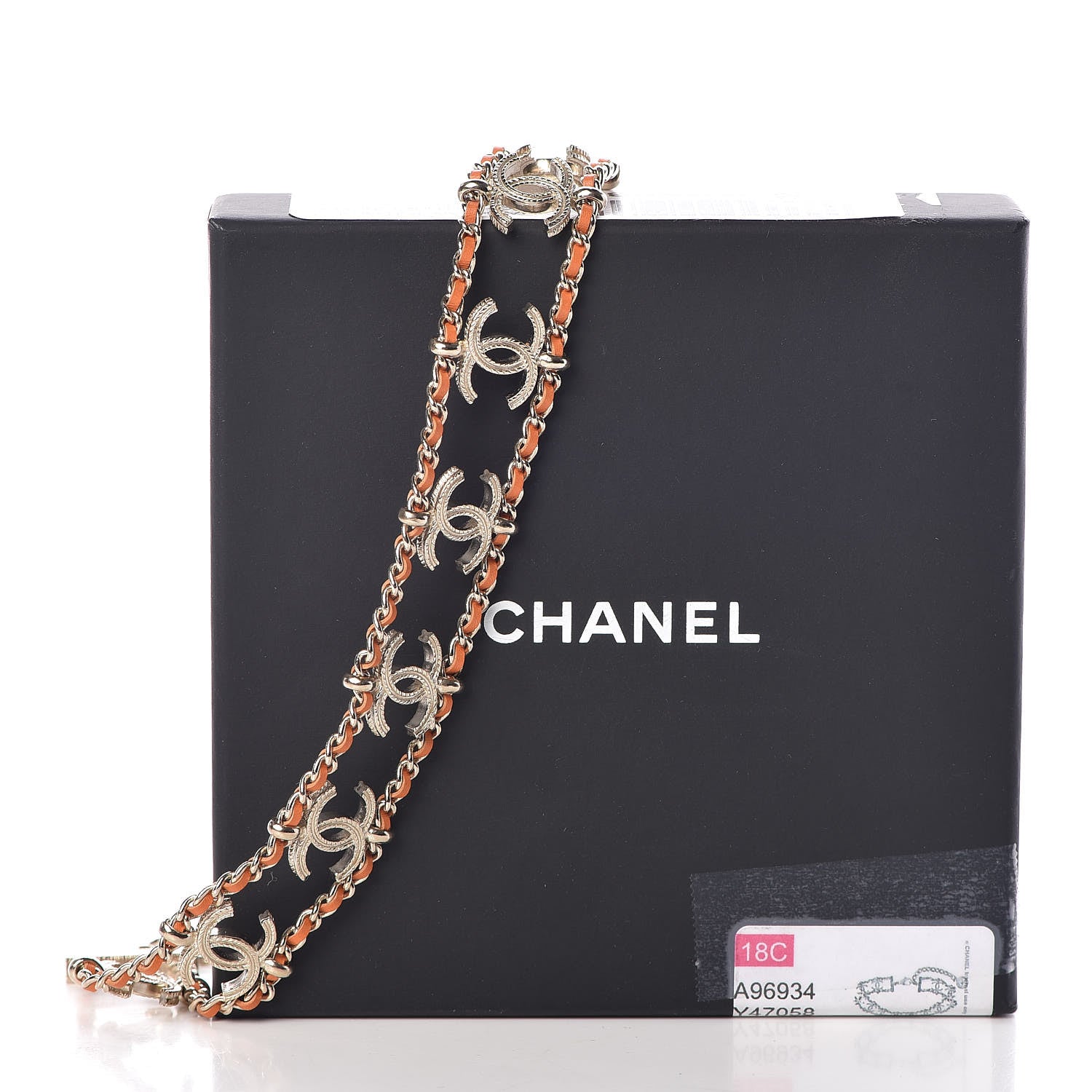 Chanel Metal Lambskin CC Chain Link Choker Necklace Gold Orange Pink 5 of 5