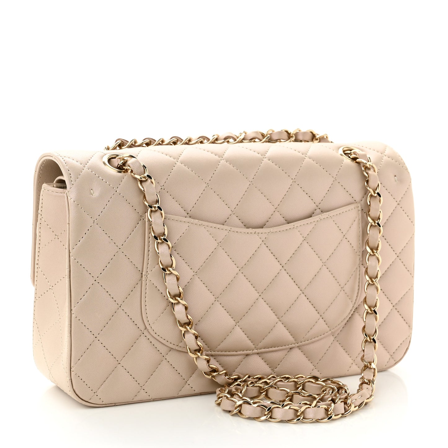 Iridescent Lambskin Quilted Medium Double Flap Light Beige