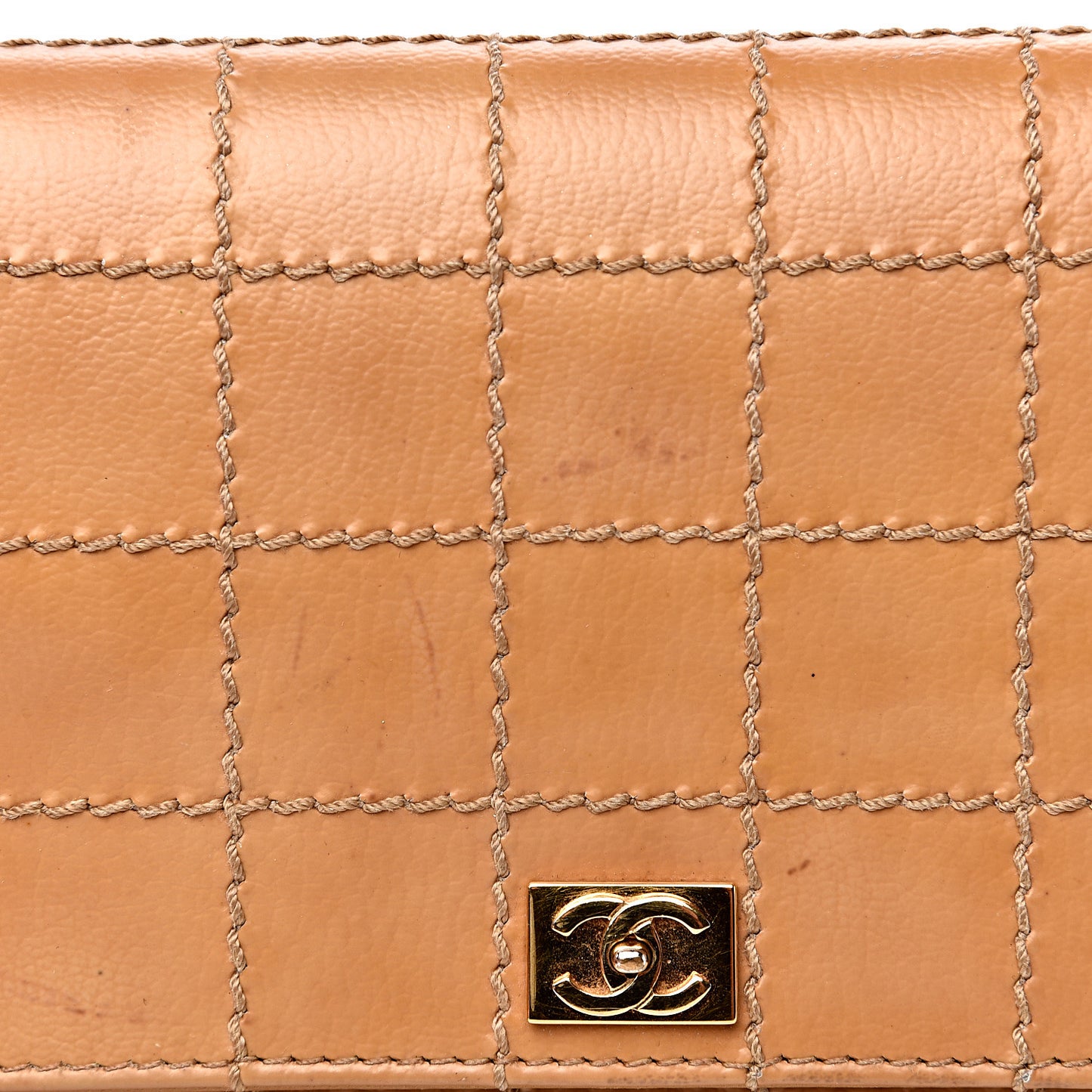 Calfskin Stitched Square Quilted Wallet On Chain WOC Beige