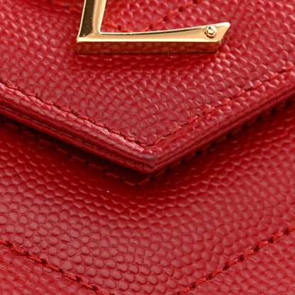 Saint Laurent Grain De Poudre Matelasse Chevron Monogram Chain Wallet New Red 12 of 14