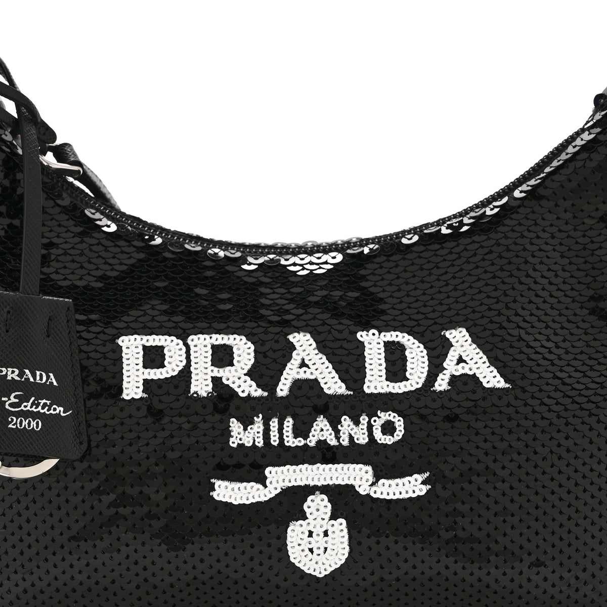 Prada Paillettes Sequin Mini Re-Edition 2000 Bag Black White 8 of 10