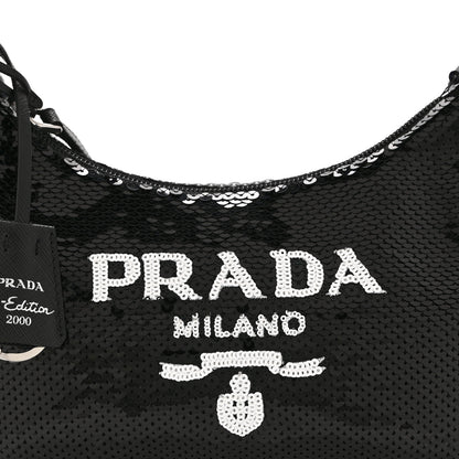 Prada Paillettes Sequin Mini Re-Edition 2000 Bag Black White 8 of 10