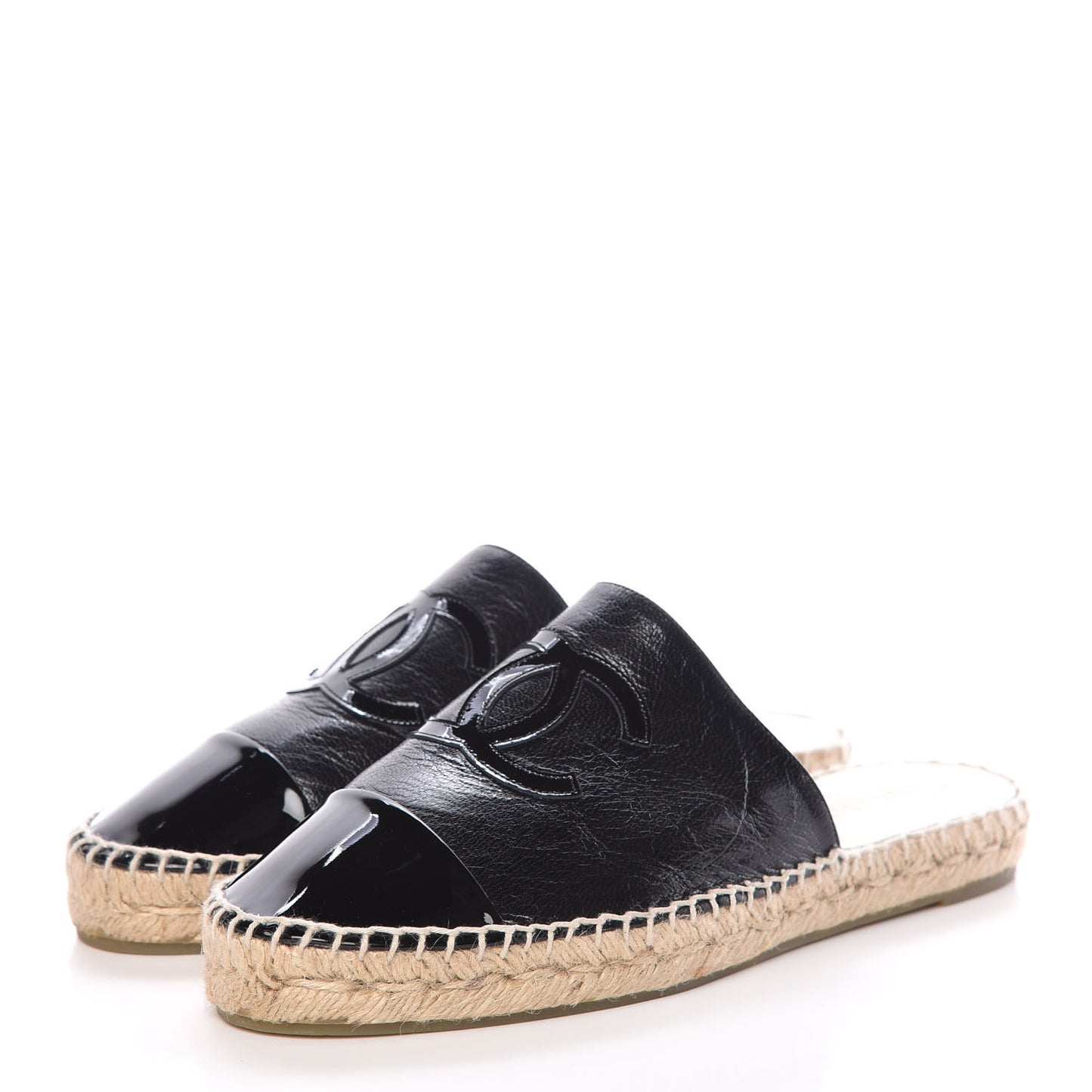 Goatskin Patent CC Espadrille Mules 40 Black