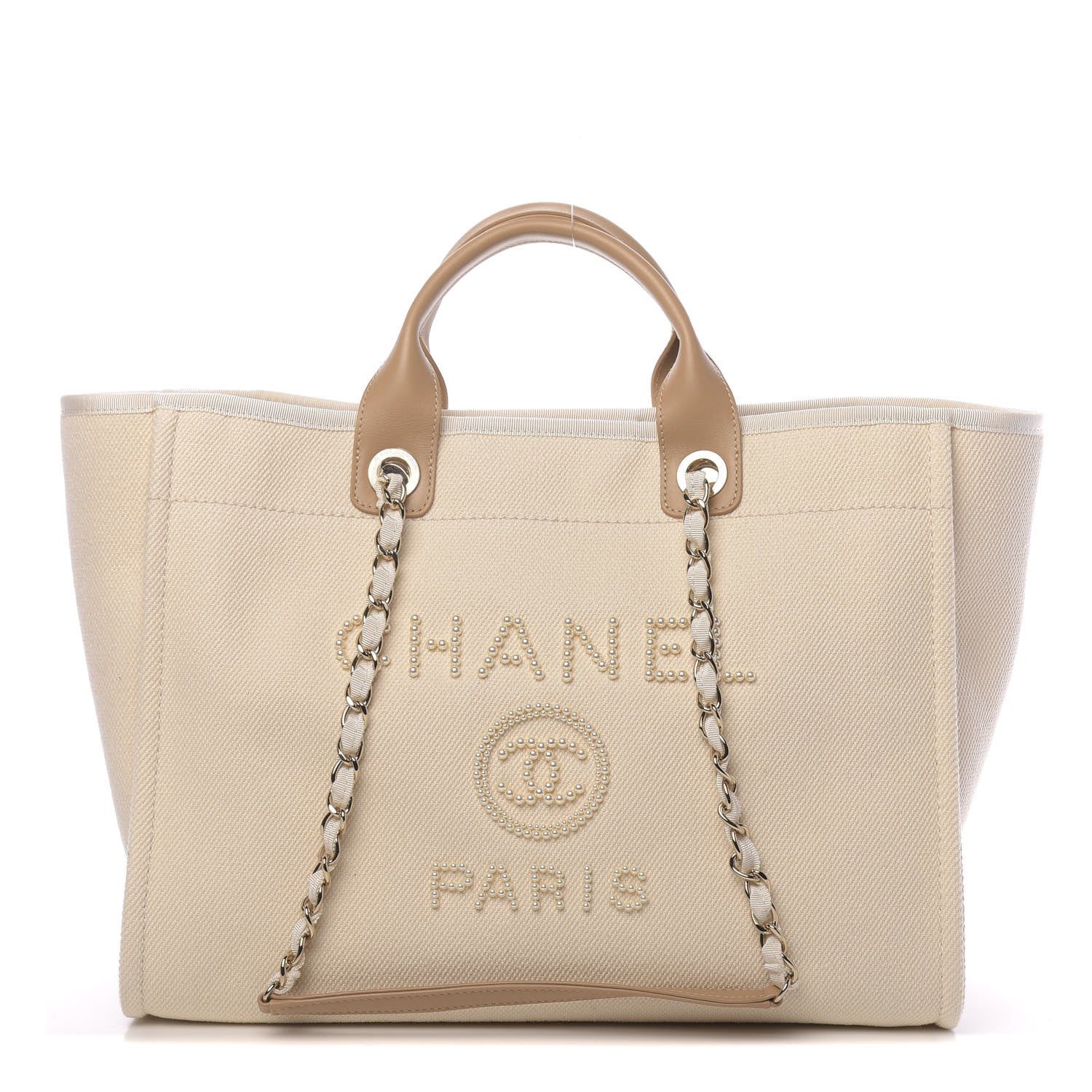 Chanel Canvas Pearl Medium Deauville Tote Ecru Beige 1 of 9