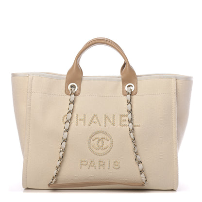 Chanel Canvas Pearl Medium Deauville Tote Ecru Beige 1 of 9