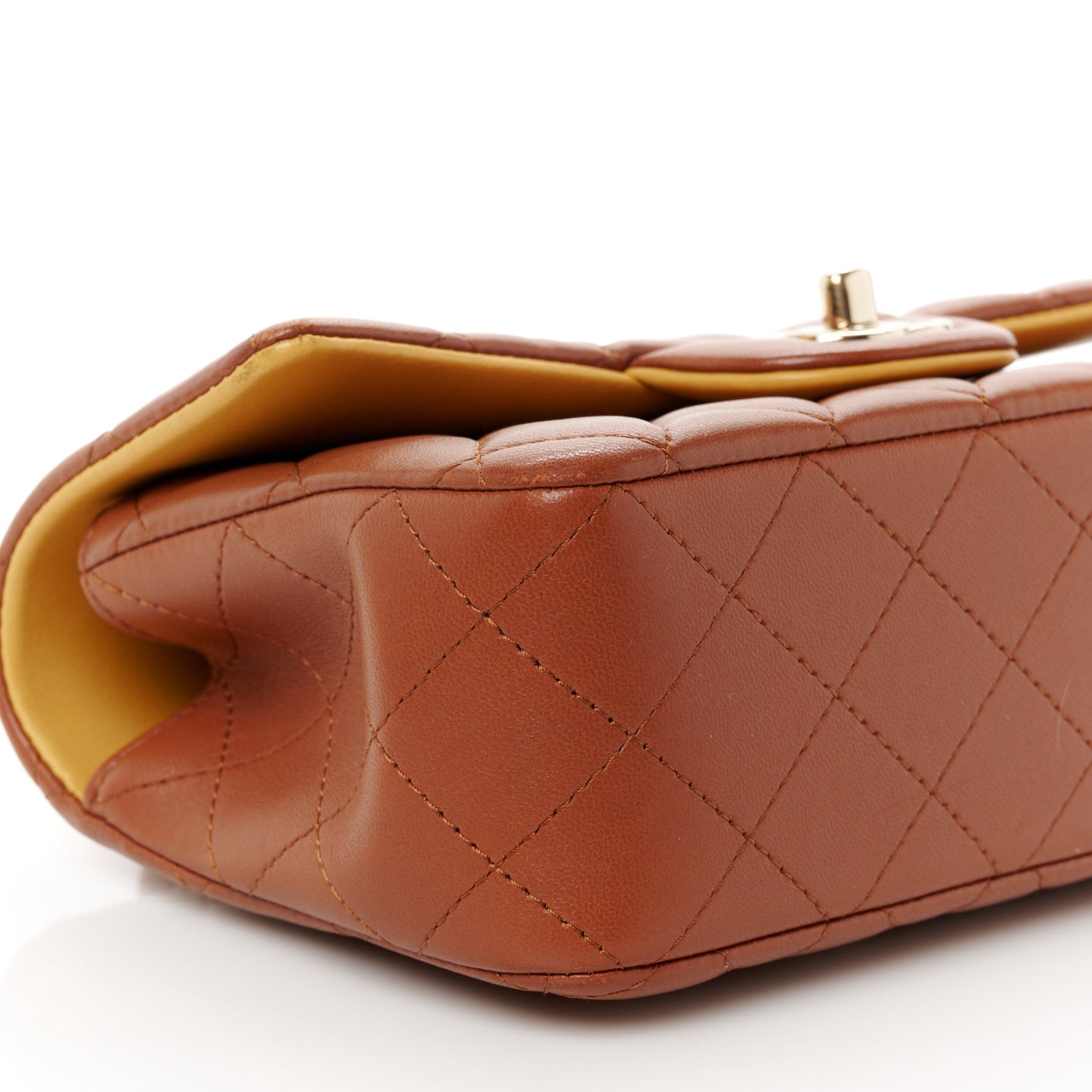 Lambskin Quilted Bi-Color Mini Top Handle Rectangular Flap Light Brown Yellow