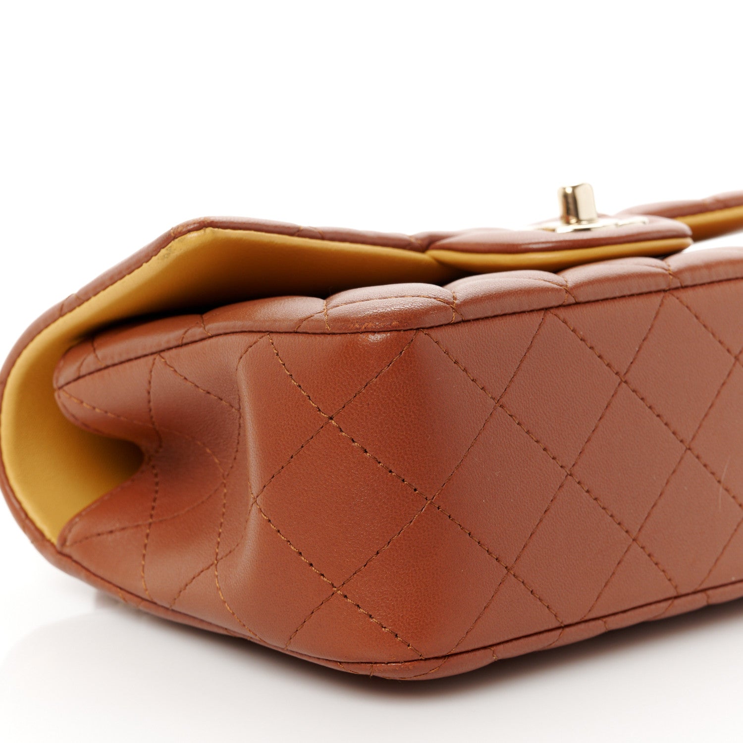 Chanel Lambskin Quilted Bi-Color Mini Top Handle Rectangular Flap Light Brown Yellow 10 of 12