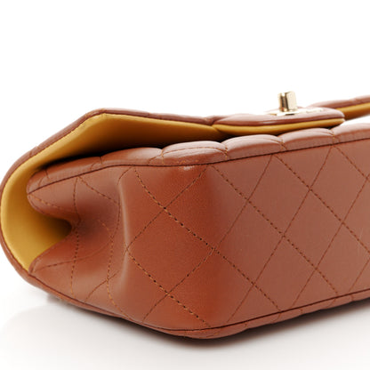 Chanel Lambskin Quilted Bi-Color Mini Top Handle Rectangular Flap Light Brown Yellow 10 of 12