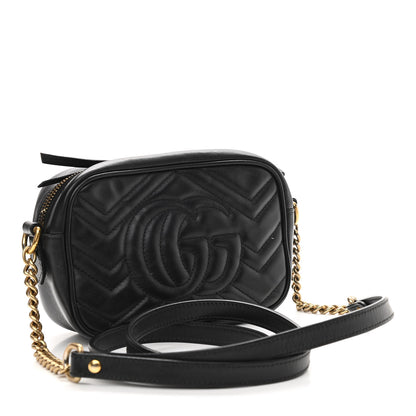 Gucci Calfskin Matelasse Mini GG Marmont Chain Shoulder Bag Black 3 of 15
