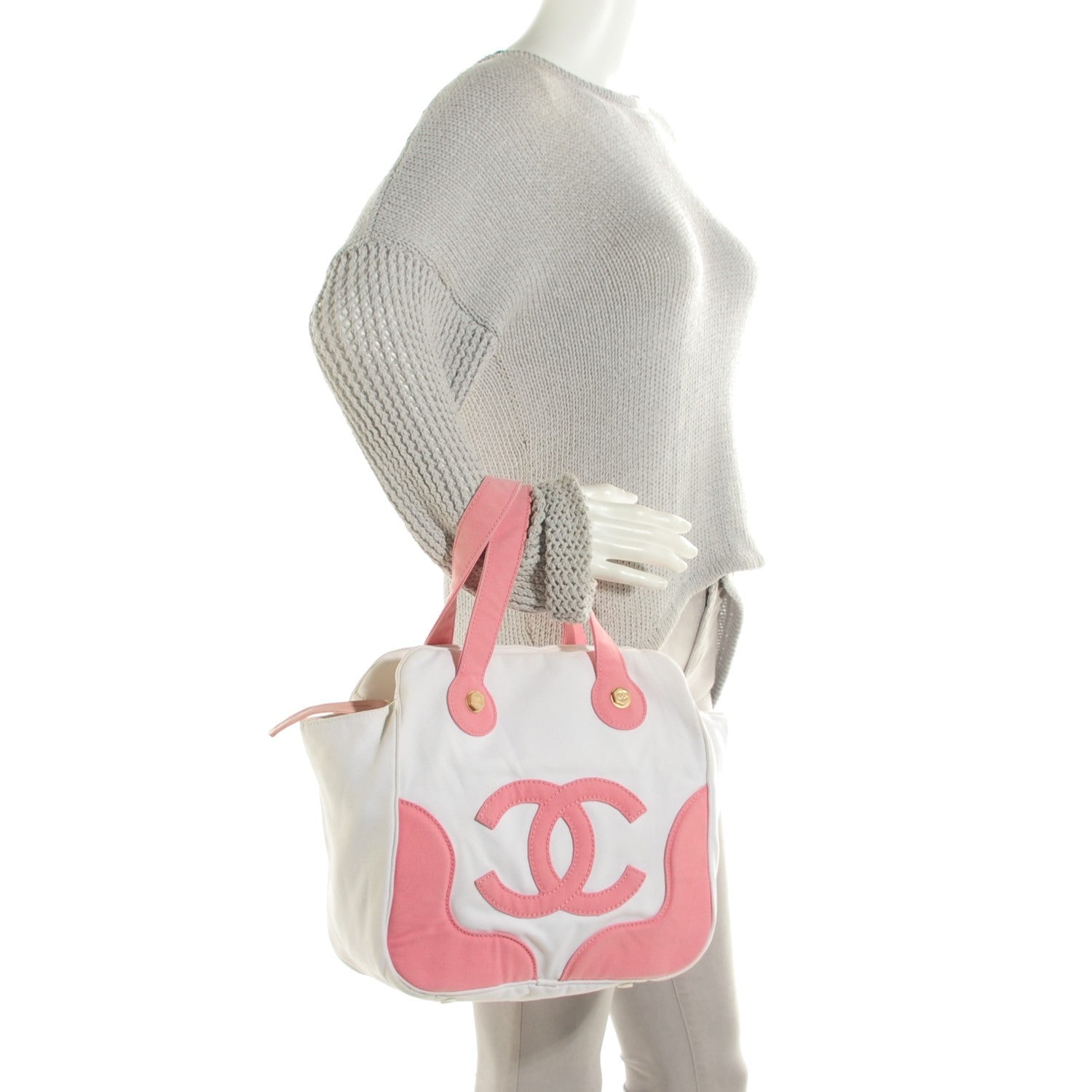 Chanel Canvas CC Handbag White Pink 2 of 7