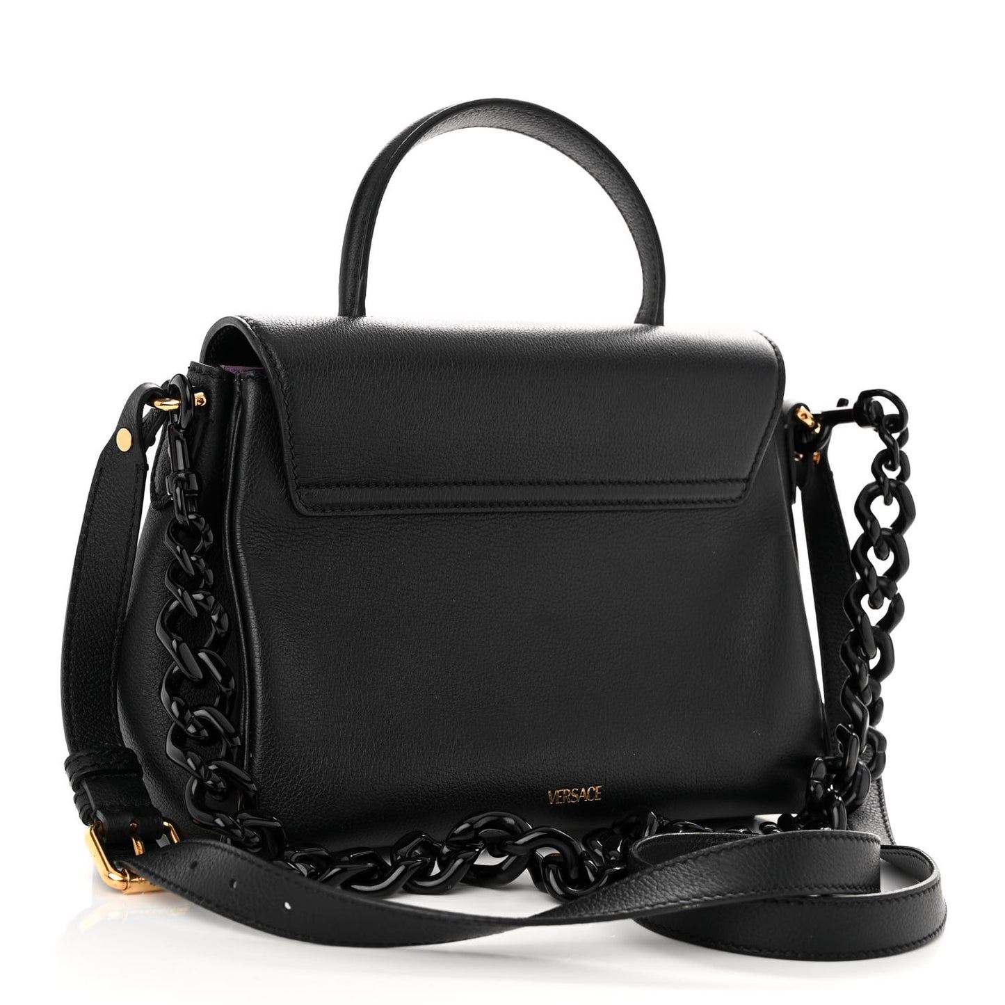 Grained Calfskin La Medusa Top Handle Bag Black Lilac