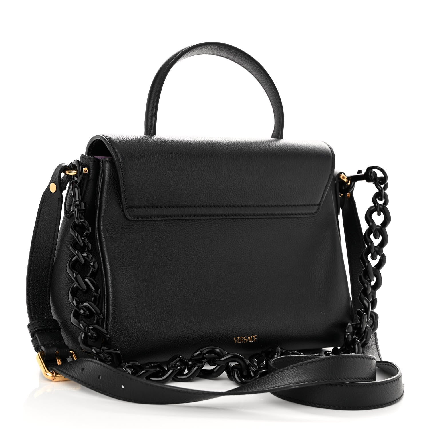 Versace Grained Calfskin La Medusa Top Handle Bag Black Lilac 3 of 10