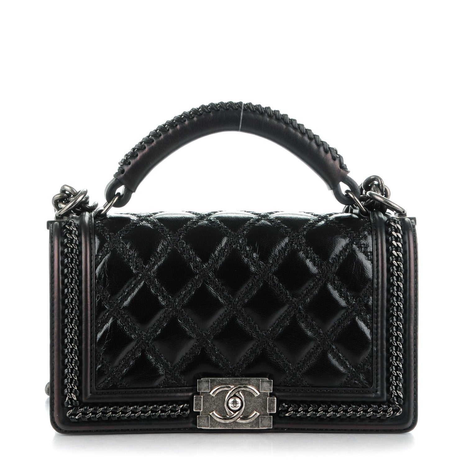 Chanel Calfskin Quilted Medium Boy Top Handle Flap Black 1 of 8