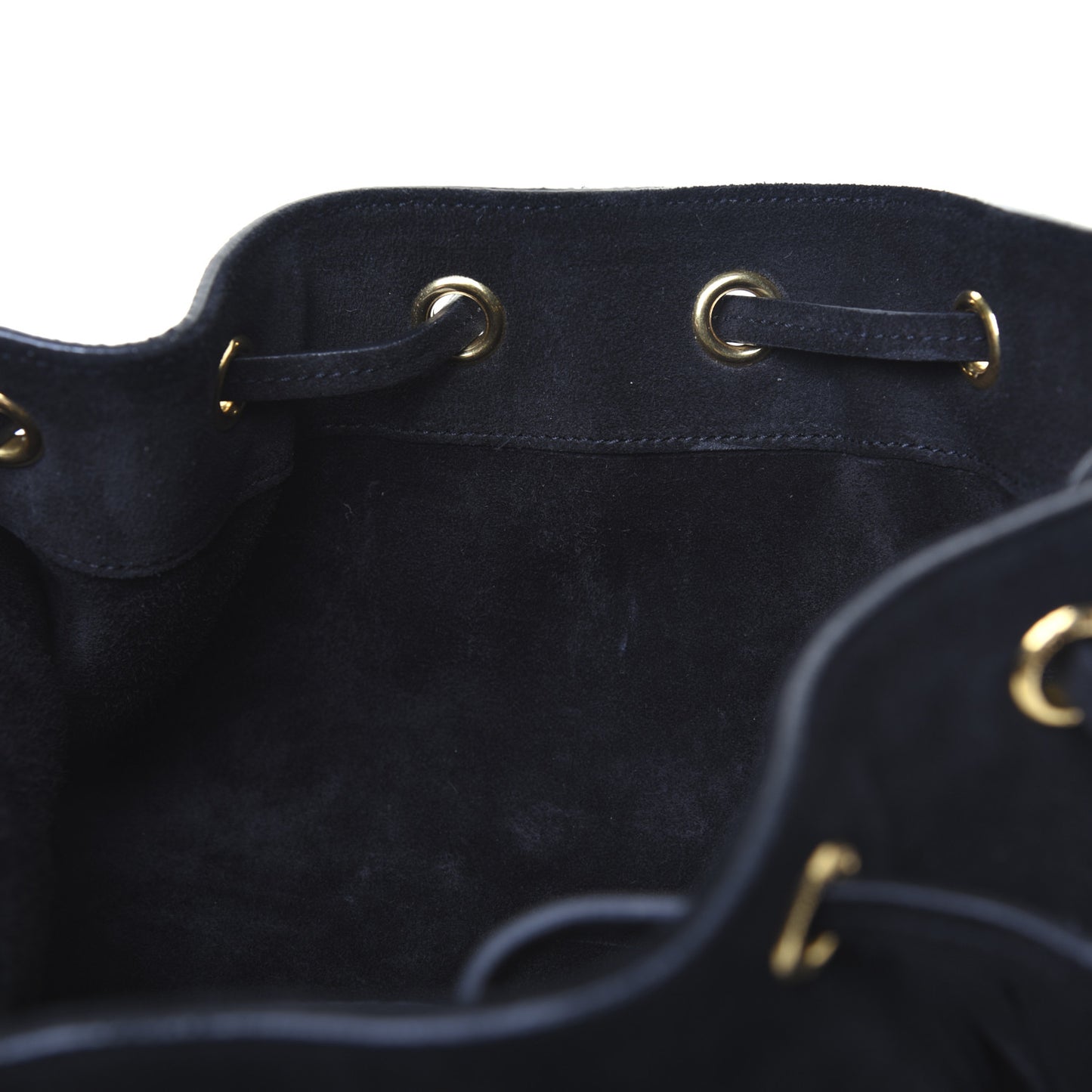 Suede Calfskin Medium Emmanuelle Fringe Bucket Bag Black