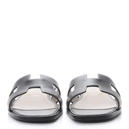 Hermes Box Calfskin Oran Sandals 40 Black 2 of 9