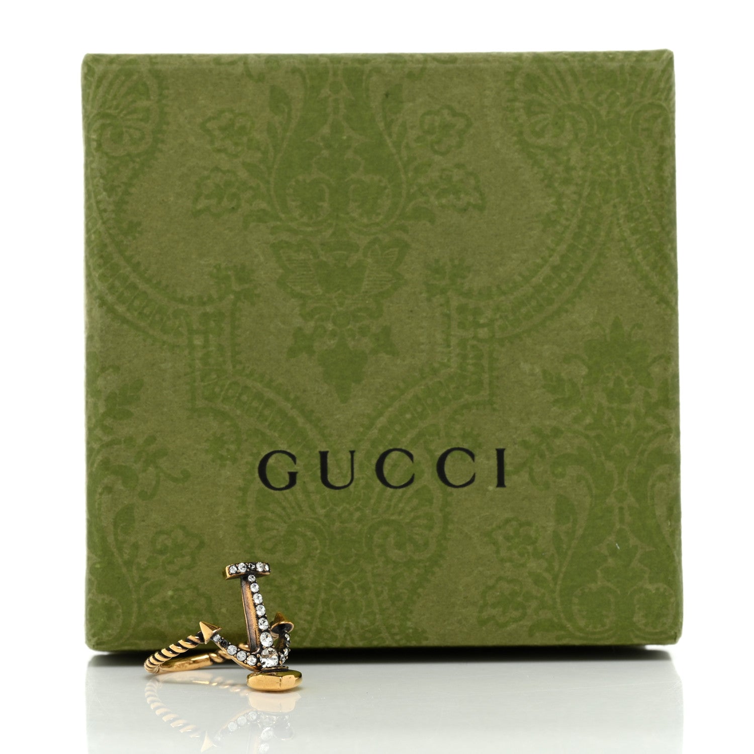 Gucci Metal Crystal Interlocking G Anchor Heart Ring 52 6 Gold 5 of 5