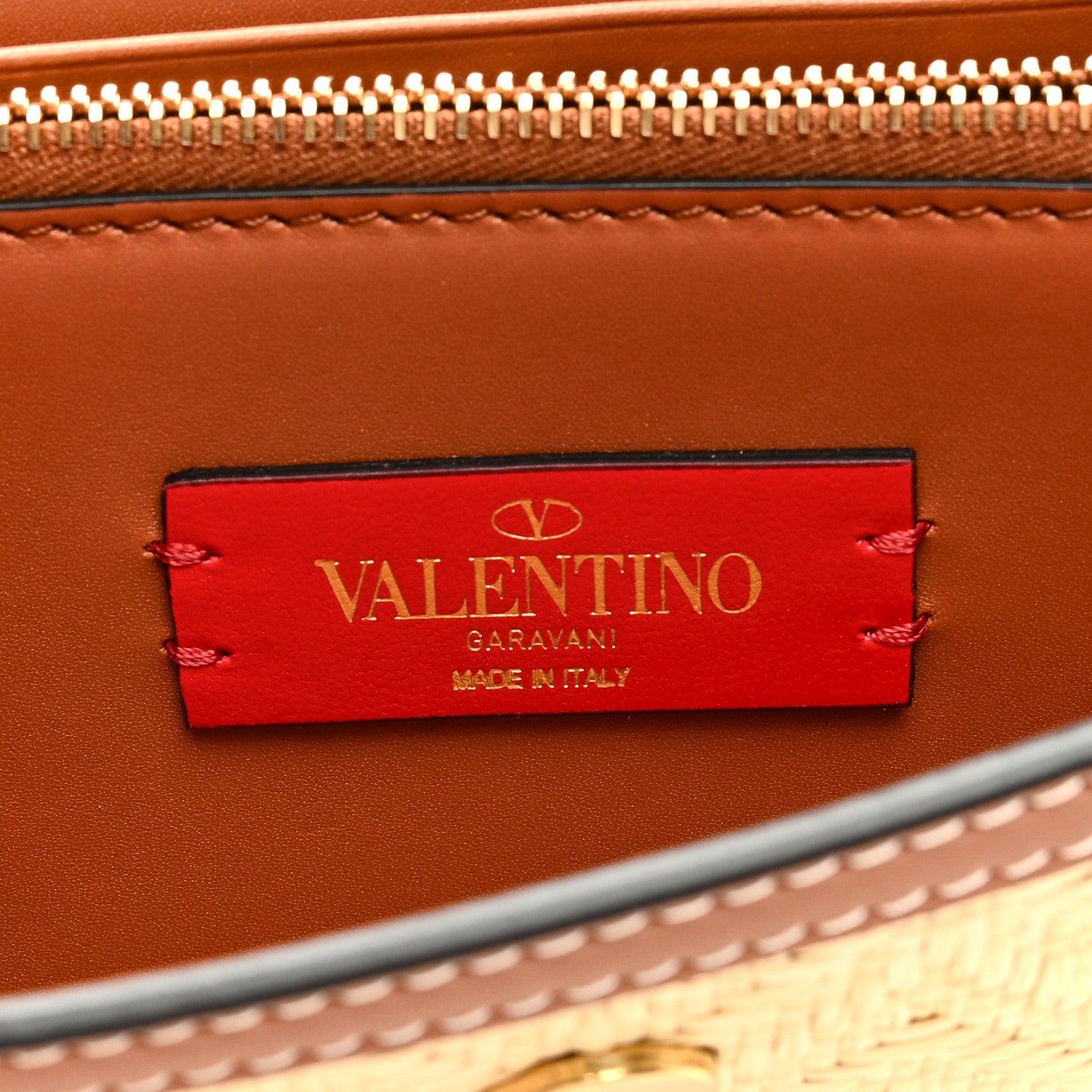 Valentino Garavani Raffia VLogo Wallet on Chain Naturale Saddle Brown 6 of 8