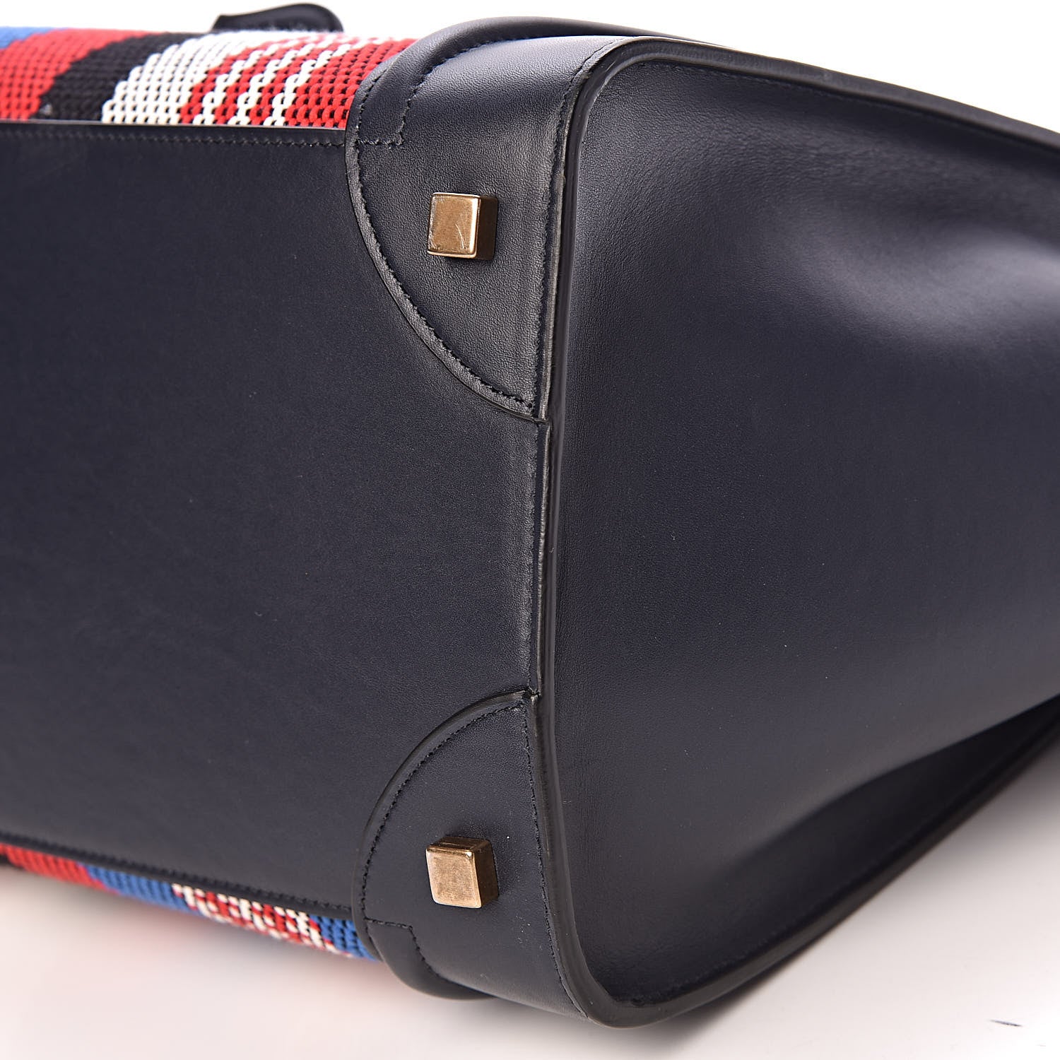 Celine Smooth Calfskin Striped Cotton Canvas Mini Luggage Navy Blue 11 of 11