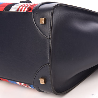 Celine Smooth Calfskin Striped Cotton Canvas Mini Luggage Navy Blue 11 of 11