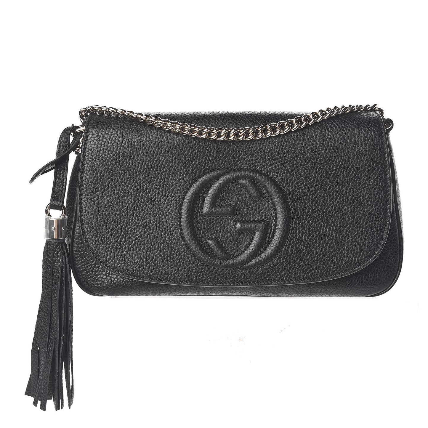 Pebbled Calfskin Medium Soho Flap Crossbody Black
