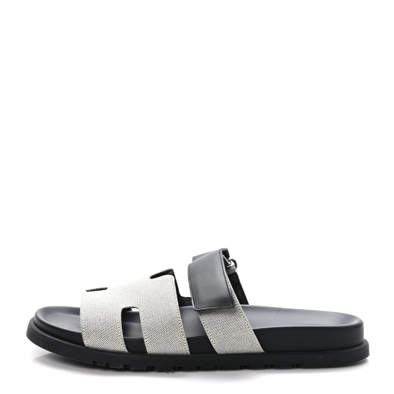 Hermes H Canvas Calfskin Mens Chypre Sandals 40 Prunoir Black 1 of 8