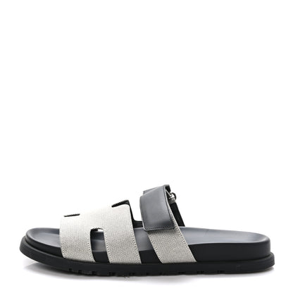 Hermes H Canvas Calfskin Mens Chypre Sandals 40 Prunoir Black 1 of 8