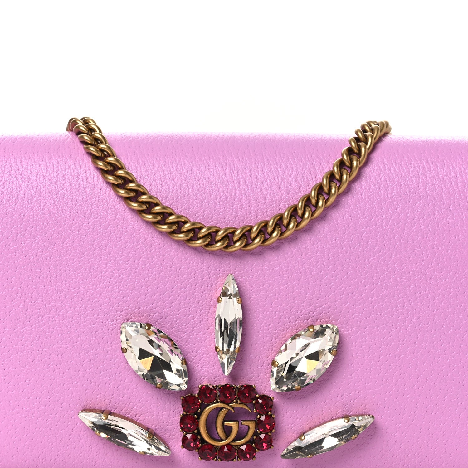 Gucci Calfskin Marquise Crystals Mini GG Chain Wallet Malva 7 of 9