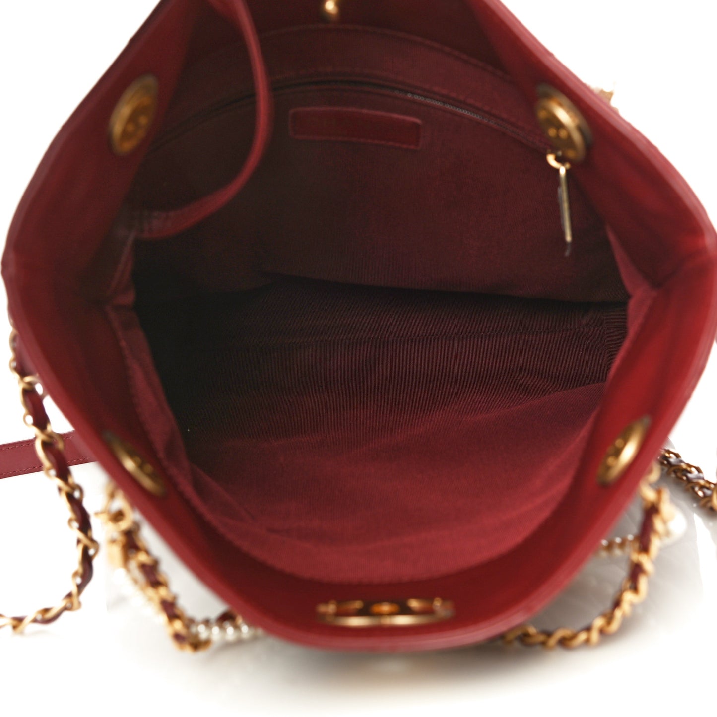 Calfskin Quilted Crystal Pearls Fold Over Shopping Tote Burgundy